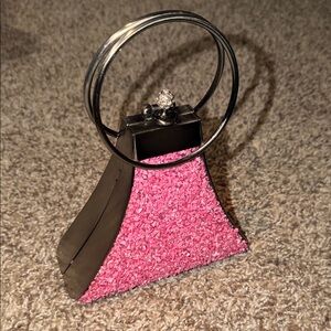 Vintage CEM Chrome and Pink Beaded Cocktail or Party Bag w/removeable chain EUC!